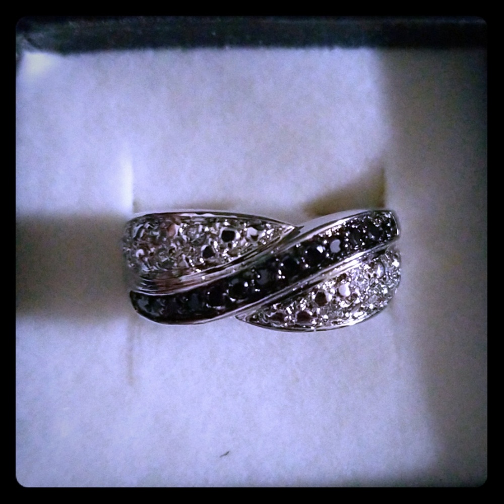 Black and White CZ silver ring